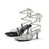 Gliter Strap Sandal Heel(Silver)