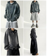 OTI Washing Incision Denim Boxy Fit Two Way Hooded Zip-Up