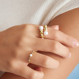 [Worn by Baby Monster Ahyeon, Chuu,Solar]  Freshwater Pearl Cubic Zirconia 925 Silver + 14k gold plating Ring R058-04G