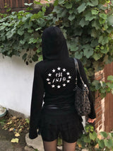 Star lettering sleeve hoodie