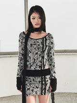 [ID] Floral Jacquard Set-up (Skirt) (Gray)