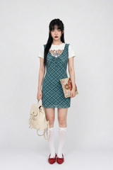 EVERGREENTY CHECK RIBBON MINI DRESS