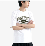オーバーフィットクルーネックユニバーシティカーモ半袖Tシャツ ホワイトカーキ