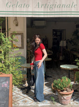 #Back Slit Square Short Sleeve Knit + Scrunchie Set (5color)