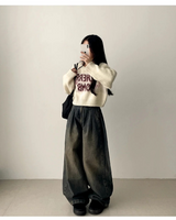 Allt Hem Snap Pin Tuck Washed Denim Wide Pants