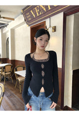 Leopard Halterneck Layered Long-Sleeved Knitwear