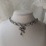 [イ・ヨンジ Necklace] バレエリボン ステンレス チェーン チョーカーネックレス