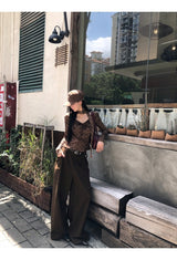 cotton wool scarf dot brown long-sleeve t-shirt