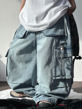D-RING ZIPPER CARGO BALLOON PARACHUTE LONG PANTS🪽🩵🖤 - 2 COLORS