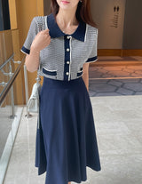 Carson Collar Color Matching Check Knit Cardigan