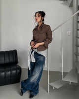Tiv Curved Cut Balloon Denim Pants