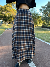 FEMININE HIP LONG CHECK JACQUARD SKIRT - 2 COLOR