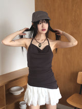 Chiter draped halter strap long tank top sleeveless