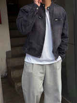 Stone-washed biker jacket