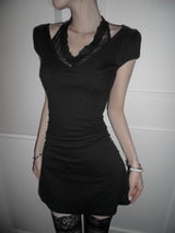 [MADE] Roena Halter-Neck Lace Mini Dress