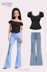 Black lace square short-sleeve blouse