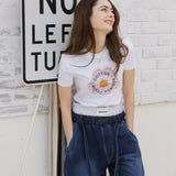 ピンクフラワーアートワークTシャツ (2color)