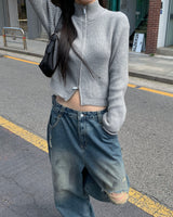 (Unisex) ボタンダメージデニムパンツ