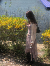 [Belt Set] Cheek Drape Check Unbalance Sleeveless Long One Piece
