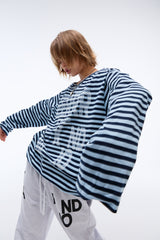 Weekend warrior typography printing stripe long sleeve (Sky-blue)