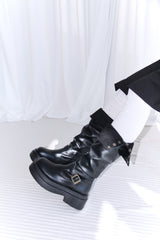 Buckle Leather Half Middle Boots