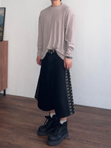 リネン ルーズフィット ラウンド ロングスリーブ Tシャツ (5color) (No.966)