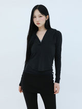 スリム ロング ボタンフーディートップ(BLACK)
