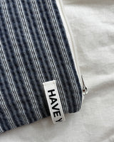Plain stripe flat pouch - deep blue , M size