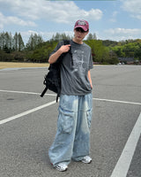 Logan Denim Cargo Pants(Light Blue)