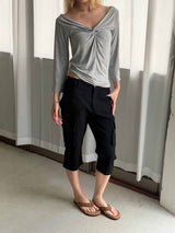 Soft twist off-shoulder t-shirts(2color)