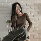[Bellidmade/5color]リナ ラウンドネック リブ ロングスリーブ Tシャツ