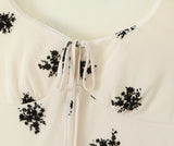Ivory Black フラワーシフォン半袖ワンピース