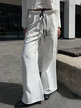 Obi Color Block Strap Pintuck Wide Long Slacks Pants (3 Colors)