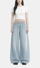Rina Drawstring Wide Denim Pants