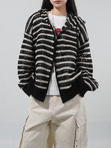 (UNISEX) Mesh Stripe Cropped Zip-up Knit