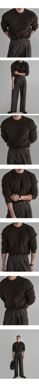 Cotton Button Round Knit [Brown]