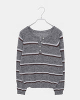 Trsen Stripe Button Henley Neck Long Sleeve Knit