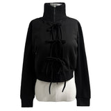 フロントレースアップストラップフリースハイネック2wayジップアップ (2 colors)