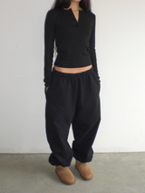 Carlson henley neck T-shirt [Black]