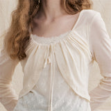 Velvet Shirred Ribbon Bolero Lace Layered T-shirt