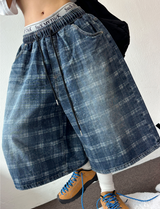 HIGH QUALITY🩵CHECK BANDING DENIM BERMUDA 💙💎🫐🤍