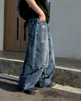 Part Blue Wash Distressed Denim