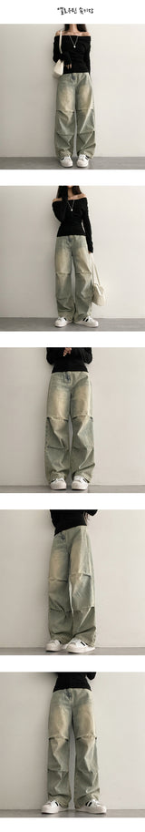 [Basic, Long/S~XL]ホリゾンタルピンタックワイドパンツ