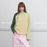 Riverstone plusルーズ ストライプ カラーブロック ラグラン ロングスリーブ Tシャツ