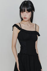 PETAL RUFFLE DRESS black