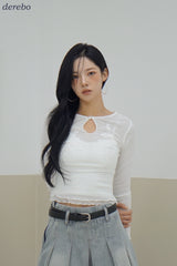 刺繍ホワイトレースロングスリーブTシャツ