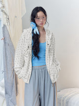 Vintage Floral Waffle Napoleon Button Hooded Zip-Up Jacket