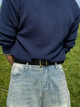 Gold buckle cowhide belt