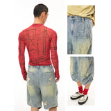 Frayed design denim shorts