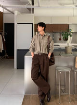 ノーメースバックバンディングコットンツータックワイドパンツ